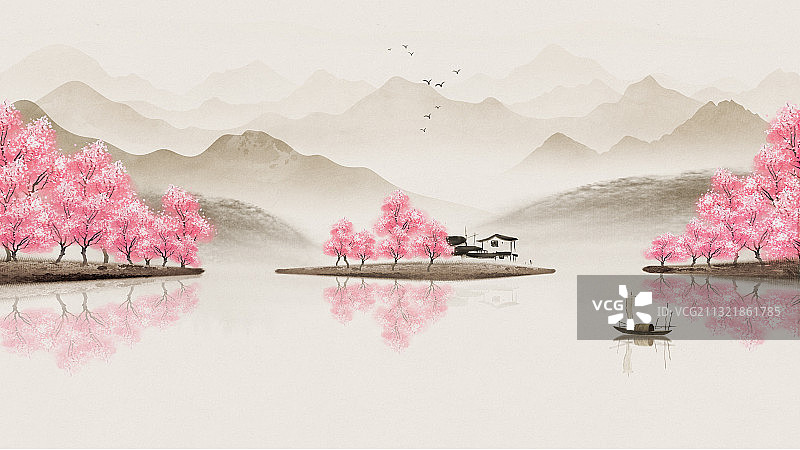 中国风山水画江南水墨背景插画图片素材