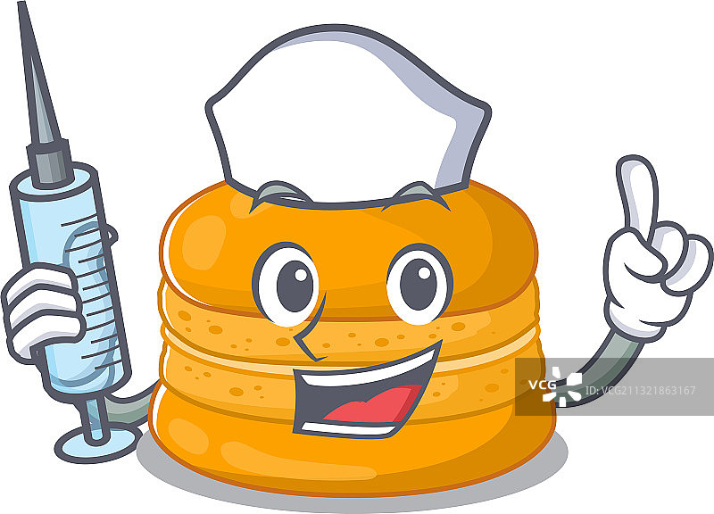 友好的护士和橙色马卡龙吉祥物设计图片素材