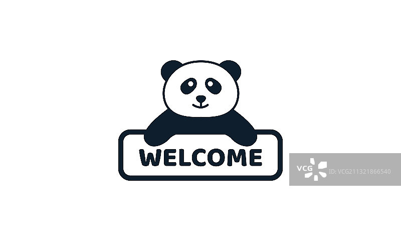 可爱的卡通动物熊猫与板标志图标图片素材