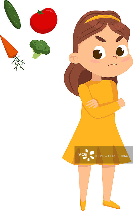 可爱的女孩不想吃蔬菜图片素材