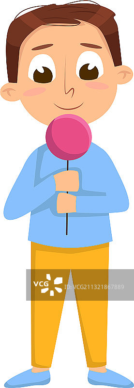 舔棒棒糖的可爱男孩图片素材