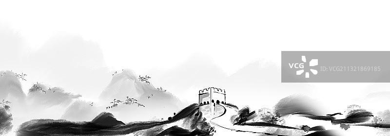 水墨中国画抽象背景元素插图万里长城图片素材