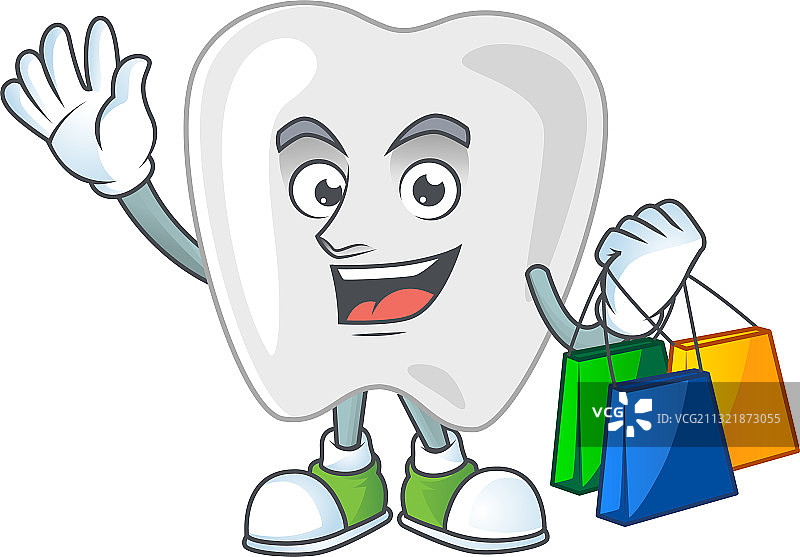 手提购物袋的卡通人物，牙齿富态图片素材