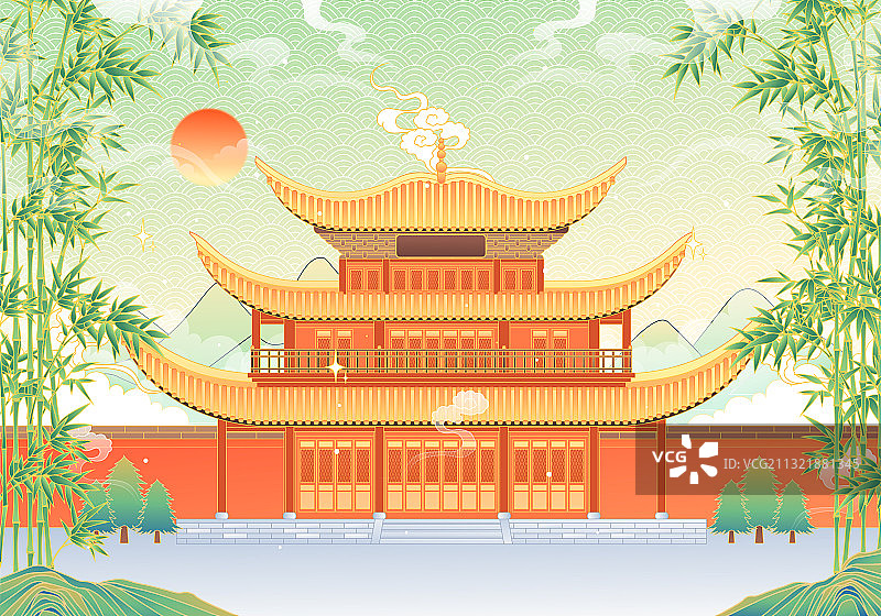 湖南岳阳楼建筑插画图片素材
