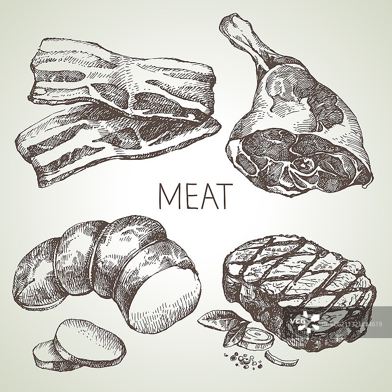 手绘肉制品素描图片素材
