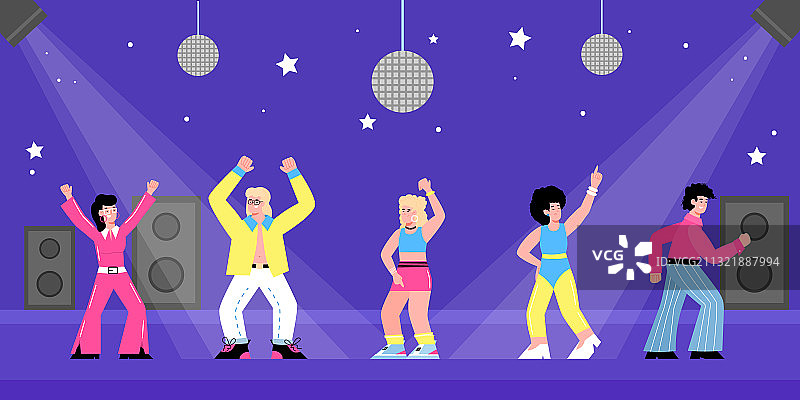 人们在80年代复古风格派对上玩乐图片素材