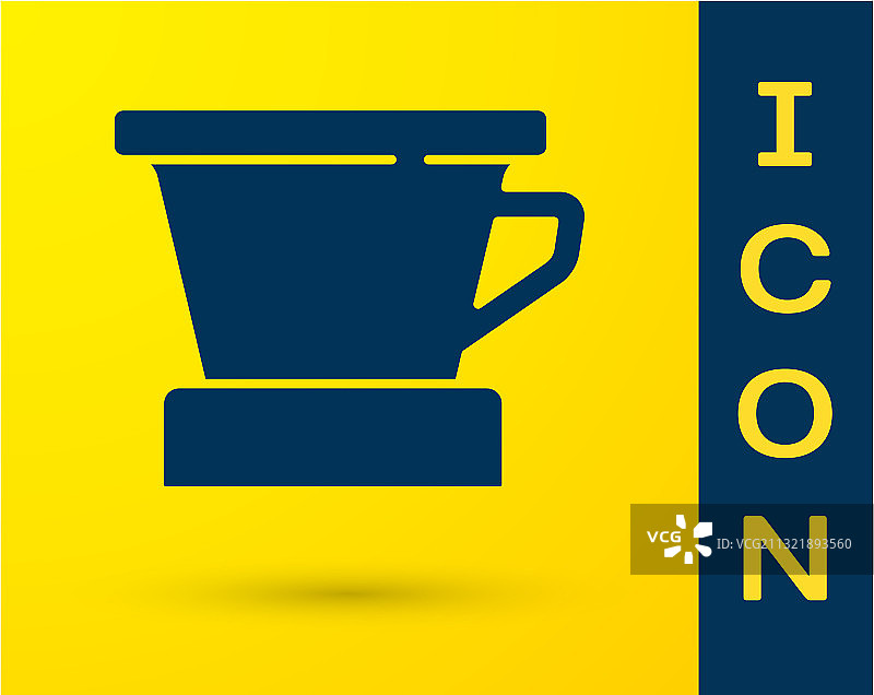 黄色背景上的蓝色V60咖啡机图标图片素材
