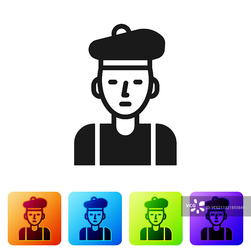 白色背景上的黑色法国男人图标图片素材