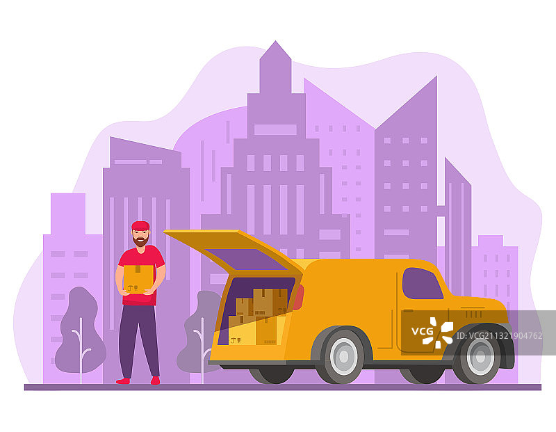 配送服务和物流搬运工卸货图片素材