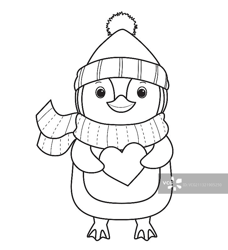 儿童企鹅填色书线条艺术设计图片素材