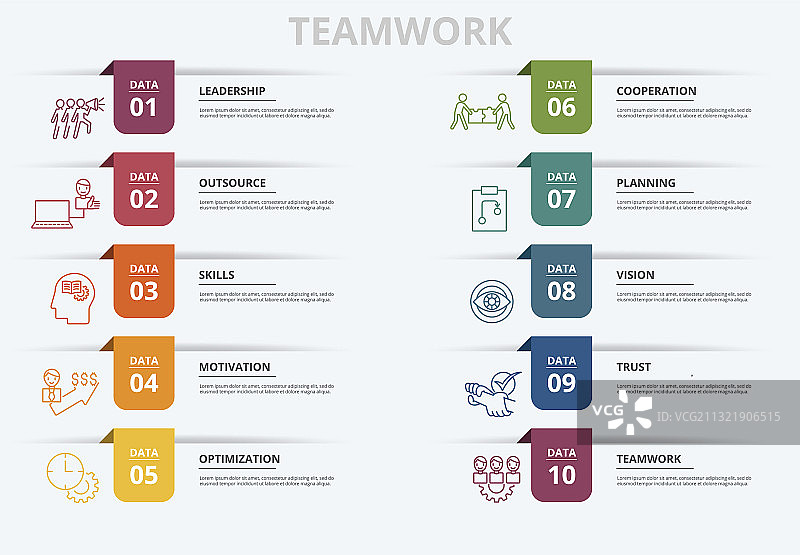 不同团队协作模板图标的信息图图片素材