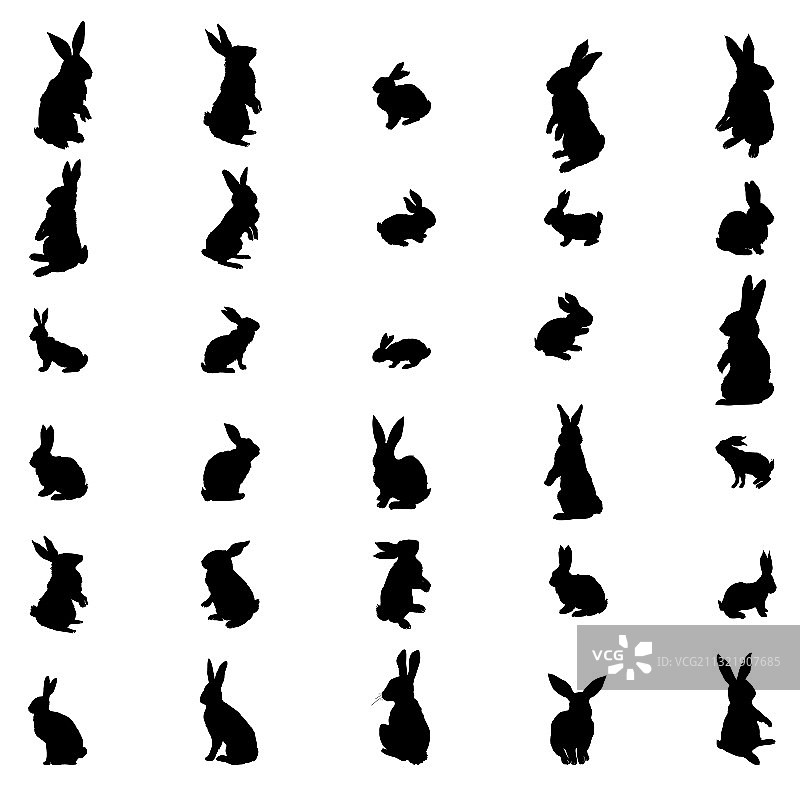 兔子和野兔复活节剪影合集图片素材