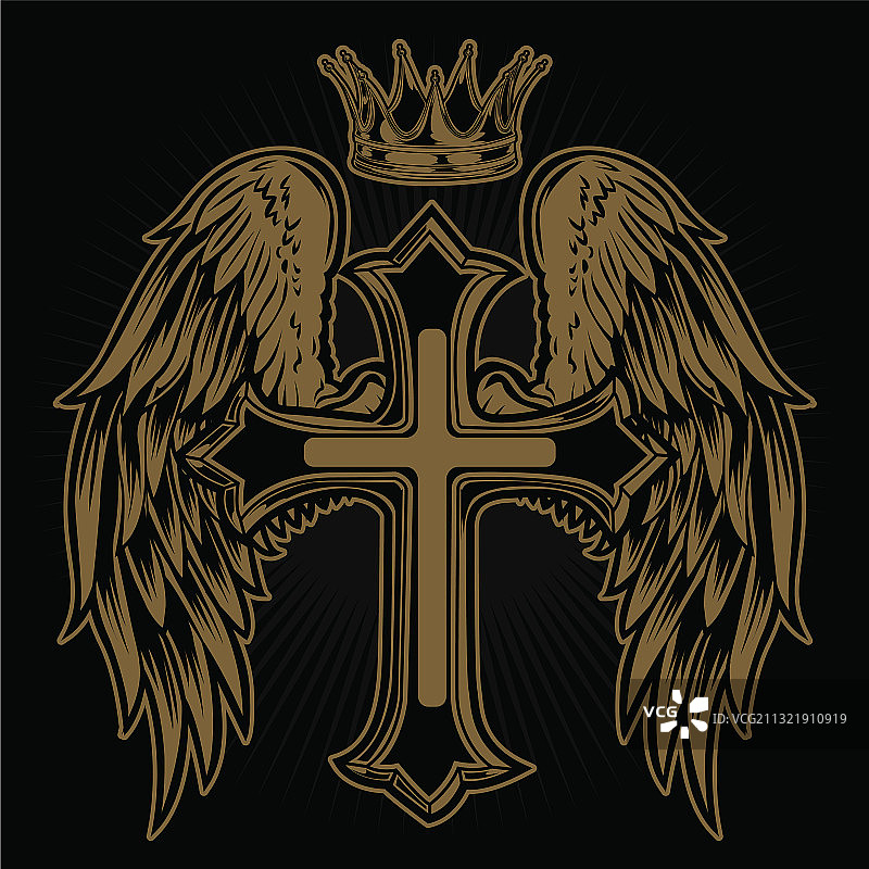 基督教十字架翅膀皇冠黑色绘画图片素材
