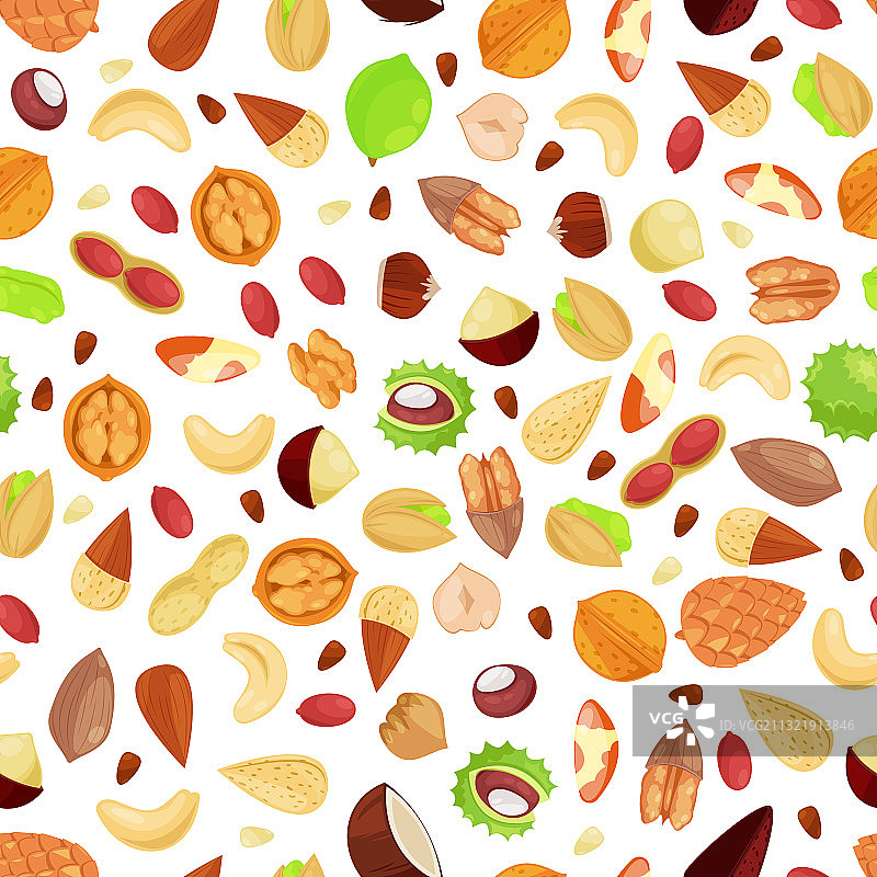 混合坚果无缝白色卡通图案图片素材