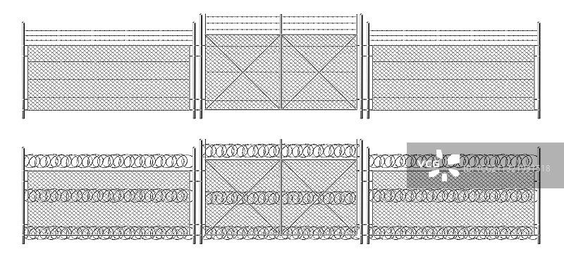 带闸门的三段式带刺铁丝网栅栏图片素材