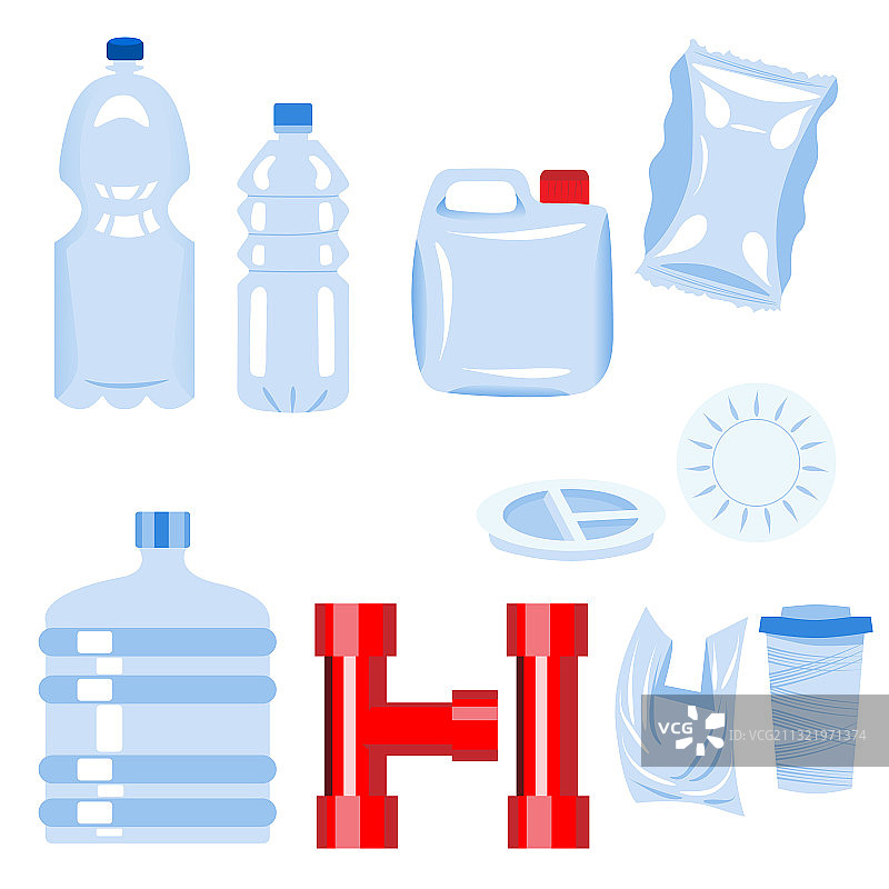 塑料制品：瓶子、盘子、玻璃管图片素材