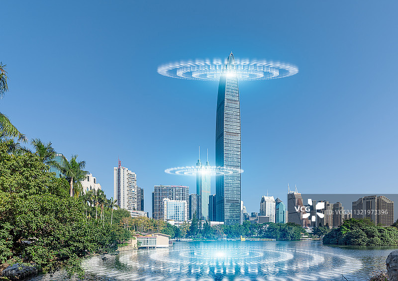 深圳城市风光和5G科技生活概念图片素材