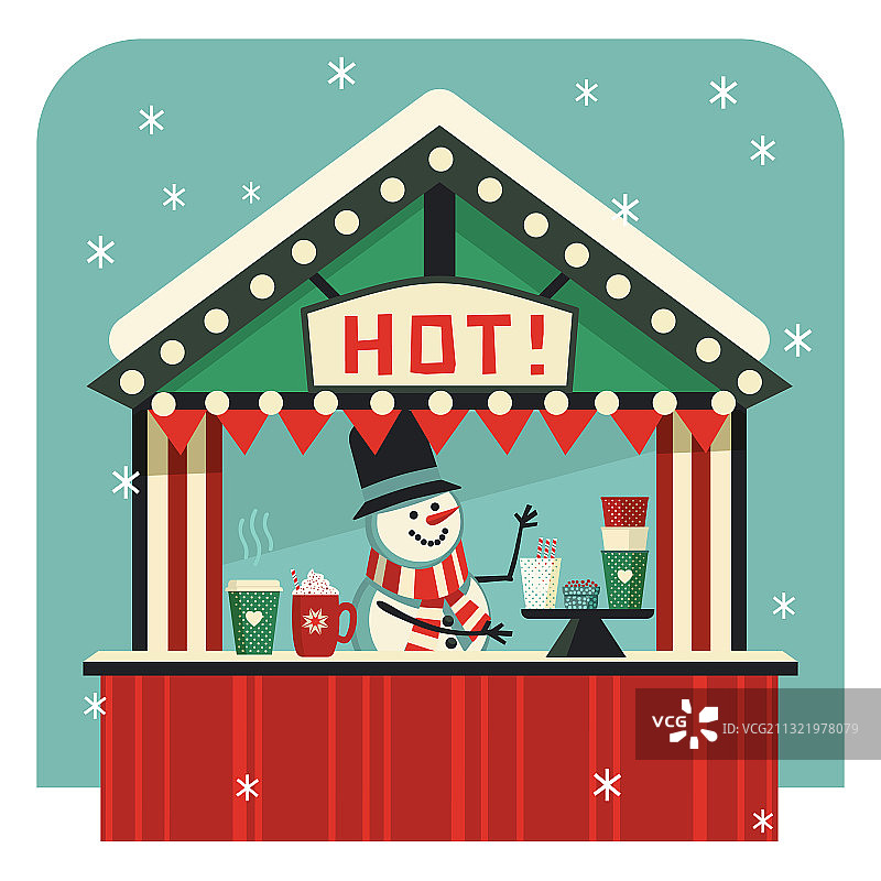 街边热饮摊位扁平风彩色图标图片素材