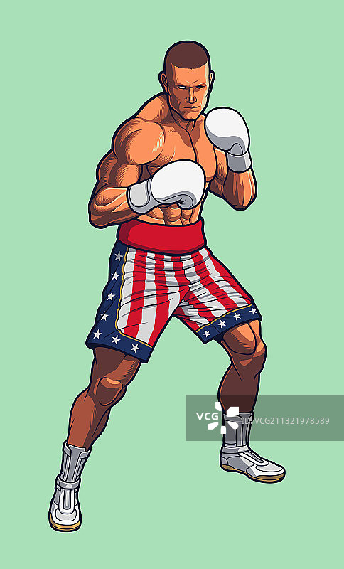 穿着美国国旗拳击短裤的拳击手图片素材