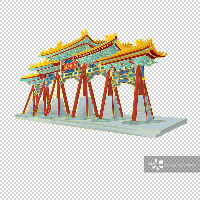 中国风大明湖建筑元素图片素材