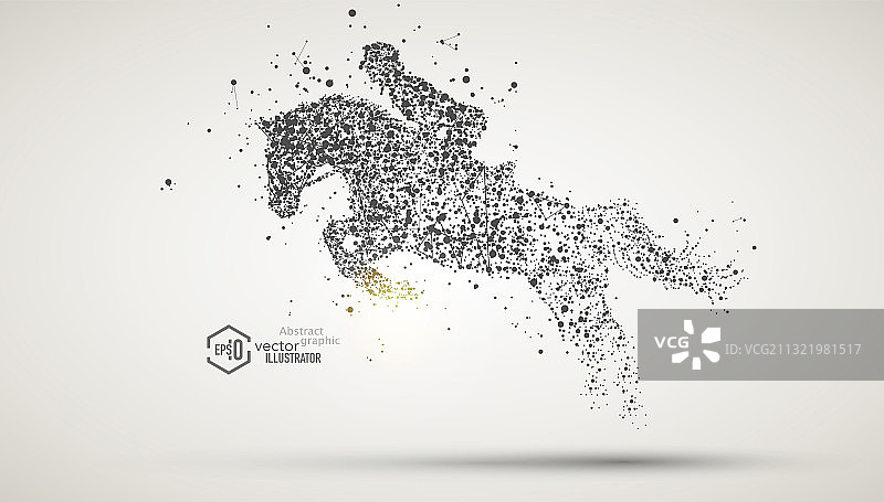 粒子点汇聚成骑马跨越奔驰，抽象矢量商业体育背景图片素材