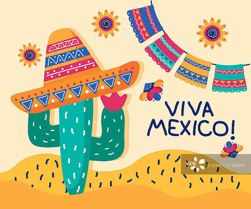 墨西哥庆祝日仙人掌手写字体图片素材