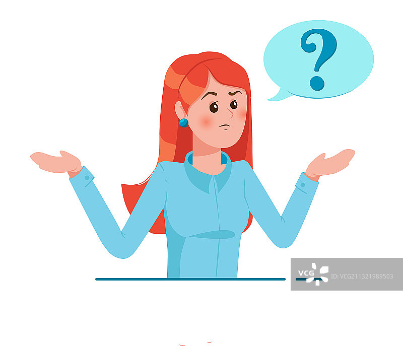 思考泡泡中带有问号的年轻女孩图片素材