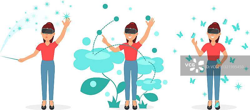 佩戴增强现实眼镜的年轻女人图片素材