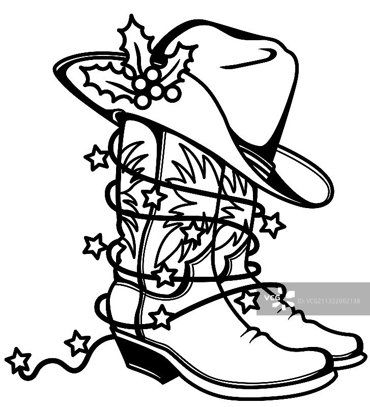 牛仔圣诞节可打印的牛仔靴和帽子图片素材