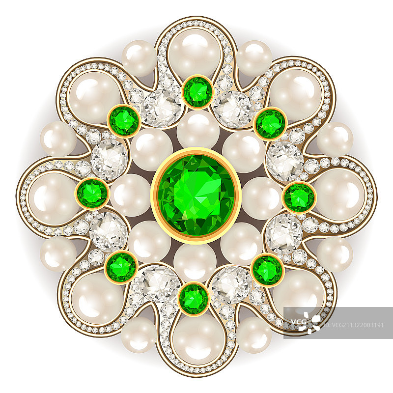 镶嵌祖母绿和珍珠的胸针图片素材