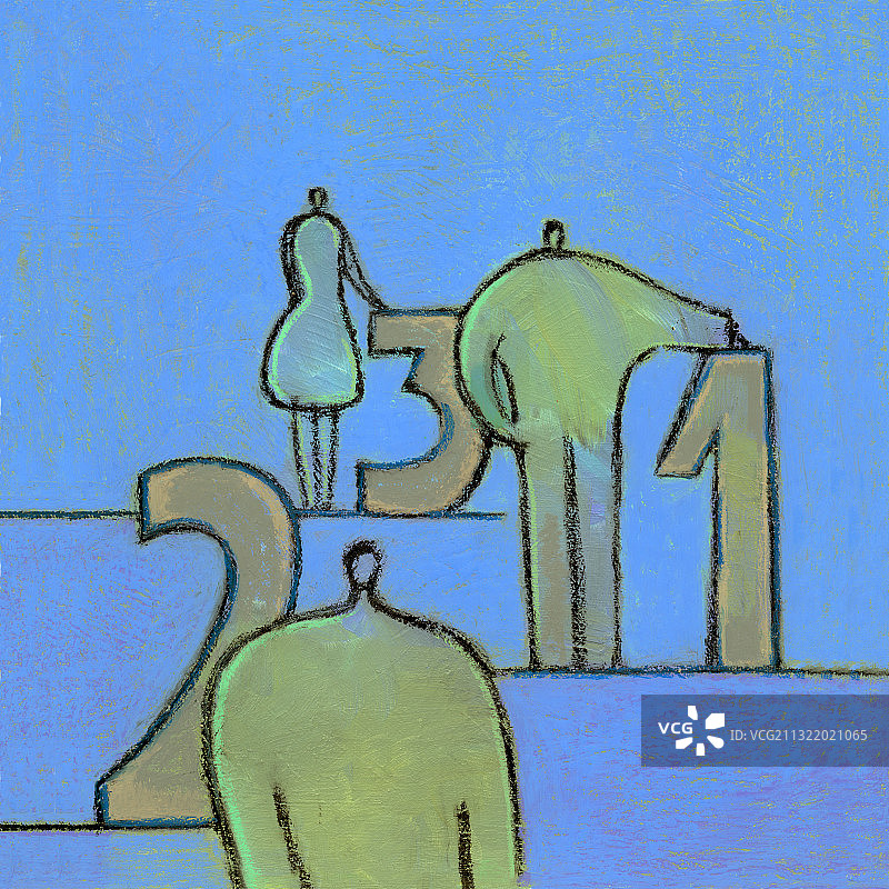 三人与三个数字插图图片素材