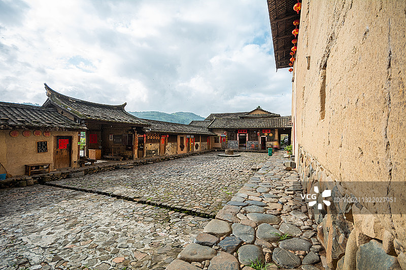 福建漳州南靖县云水谣风光，闽南，土楼，鹅卵石平台，地面平台图片素材