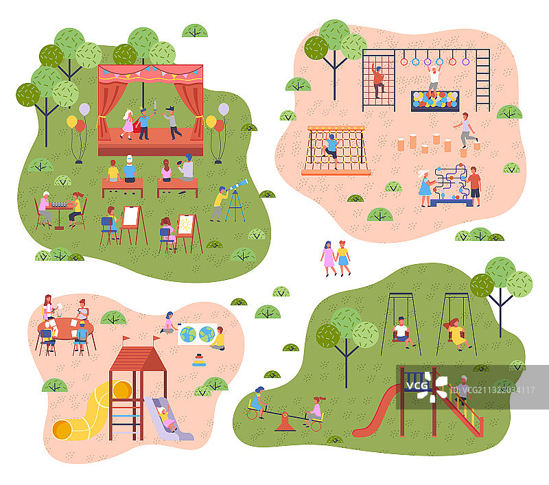 在现代幼儿园滑梯上玩耍的孩子们图片素材