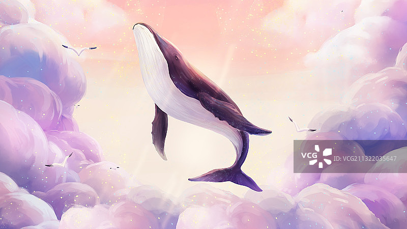 夏天鲸鱼梦幻插画图片素材