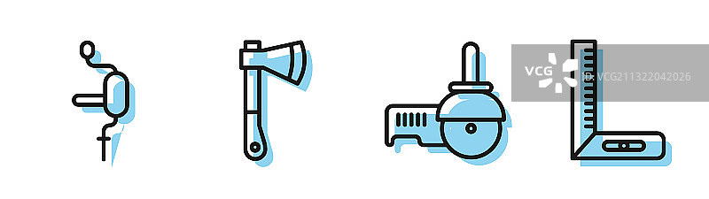 角磨机、手钻、木斧等工具套件图片素材