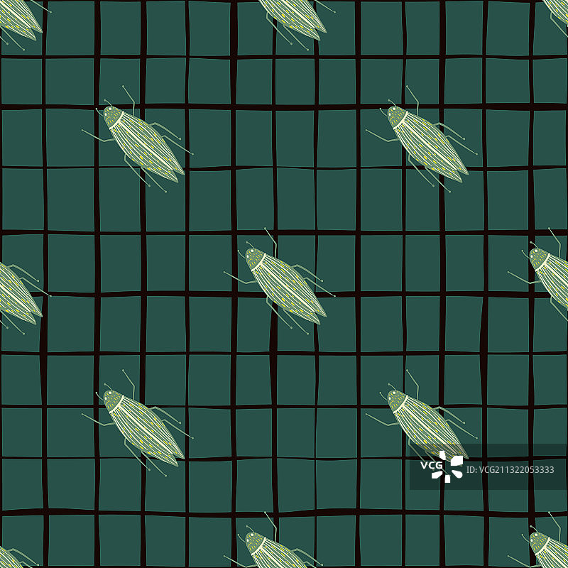 简约绿色昆虫涂鸦无缝图案图片素材