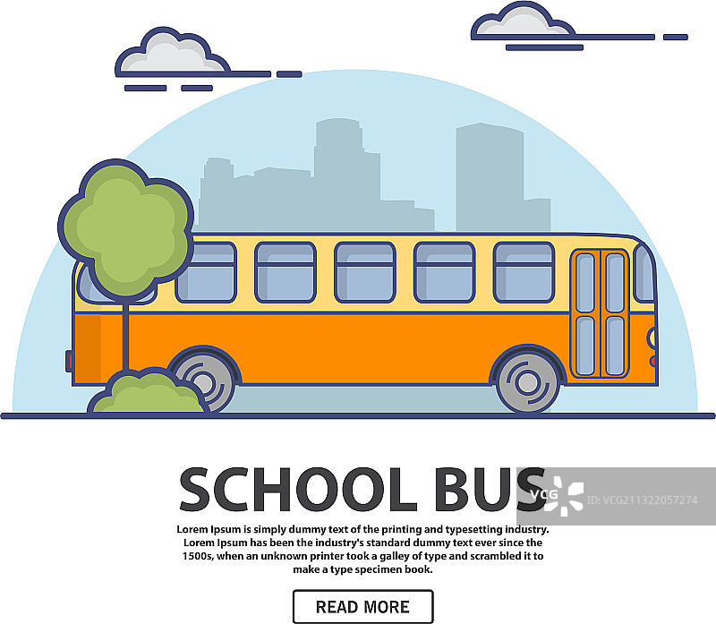 线性扁平风格的学校复古巴士图片素材