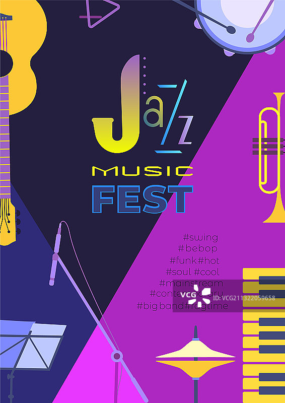 爵士音乐节扁平风海报模板图片素材