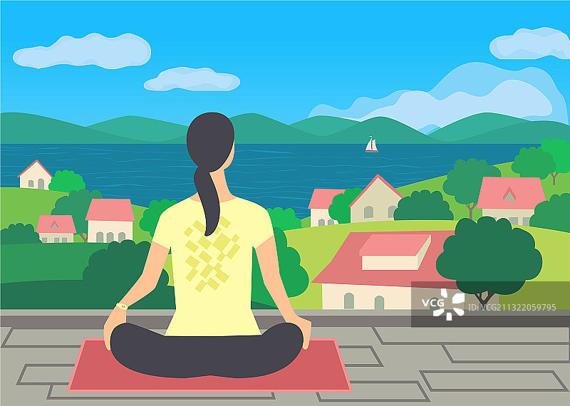 年轻女子在露台上练习瑜伽图片素材