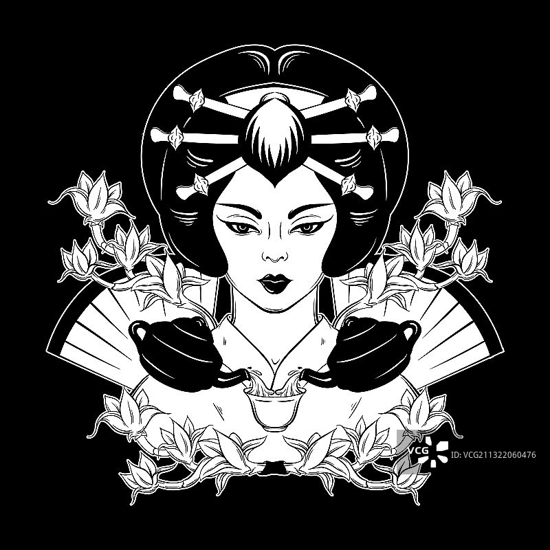 手绘日式茶杯肖像图片素材