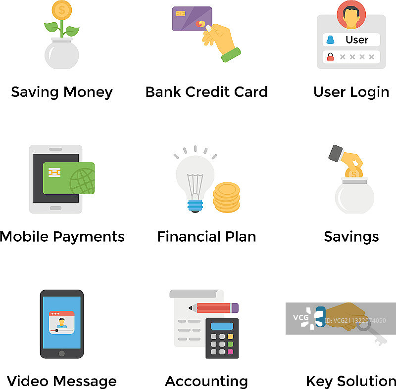 电子银行和金融扁平风格图标图片素材