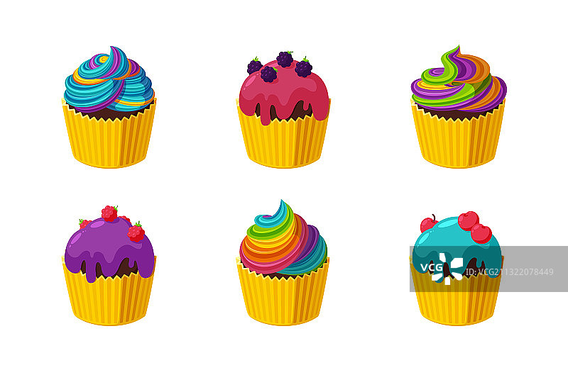 彩色彩虹糖霜纸杯蛋糕图片素材
