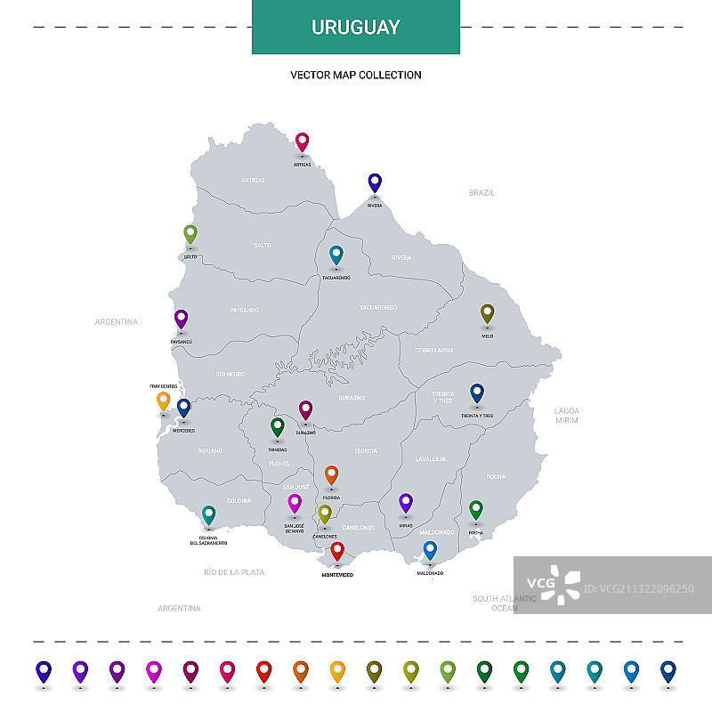 带有位置指针标记的乌拉圭地图图片素材