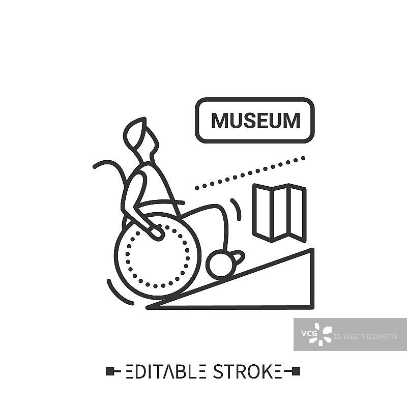 博物馆入口轮椅坡道线性图标（可编辑）图片素材