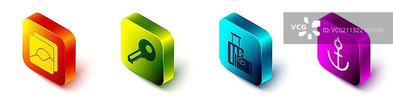 2.5D照片钥匙手提箱和锚图标图片素材