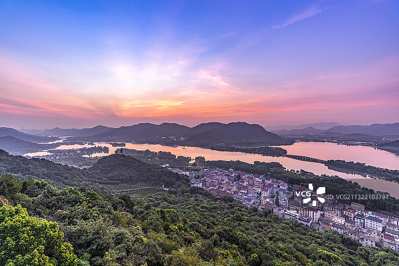 杭州萧山湘湖日出风光图片素材