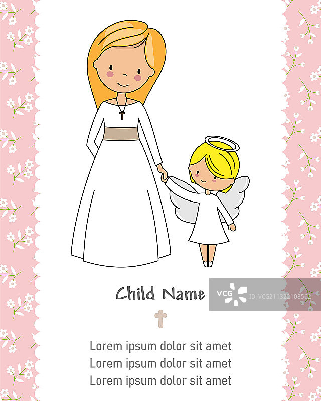 第一次圣餐卡片女孩和天使图片素材