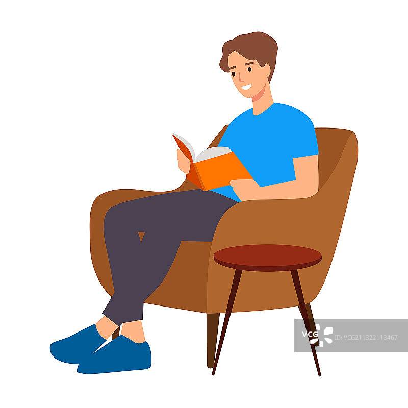 穿着家居服读书的扁平男人图片素材