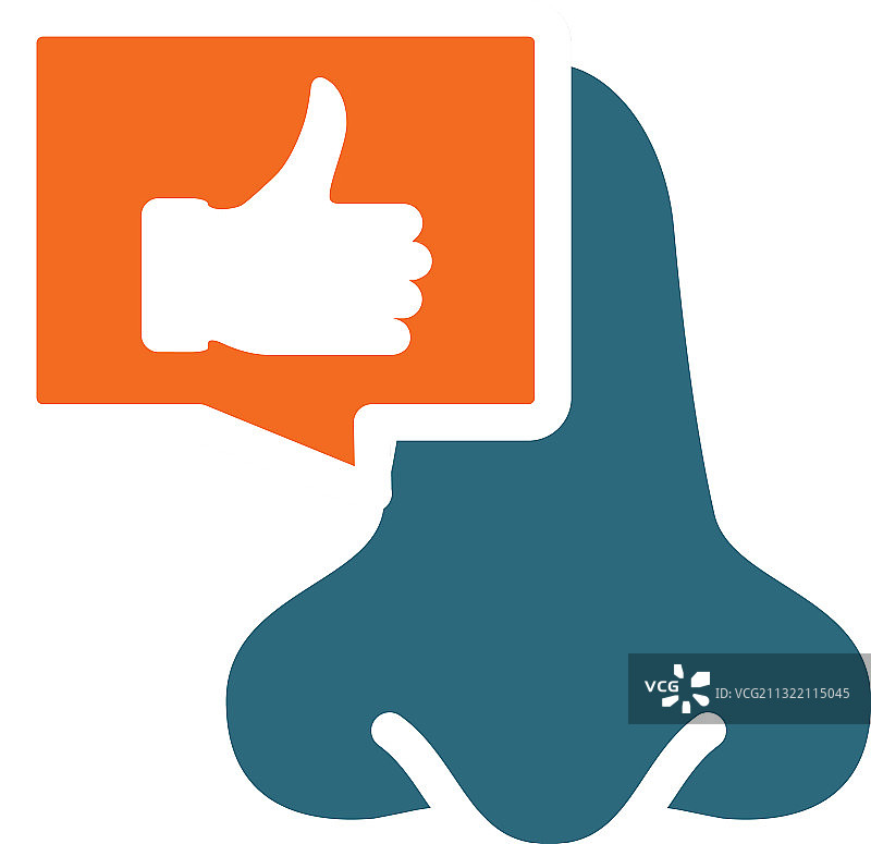 聊天气泡中竖起大拇指的鼻子彩色图标图片素材