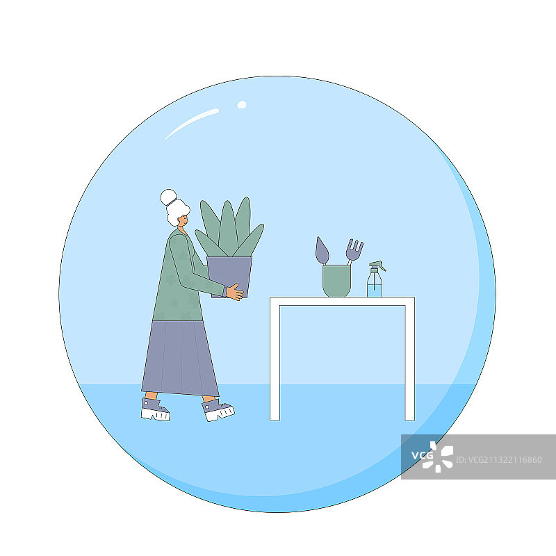 手捧室内盆栽的男人图片素材